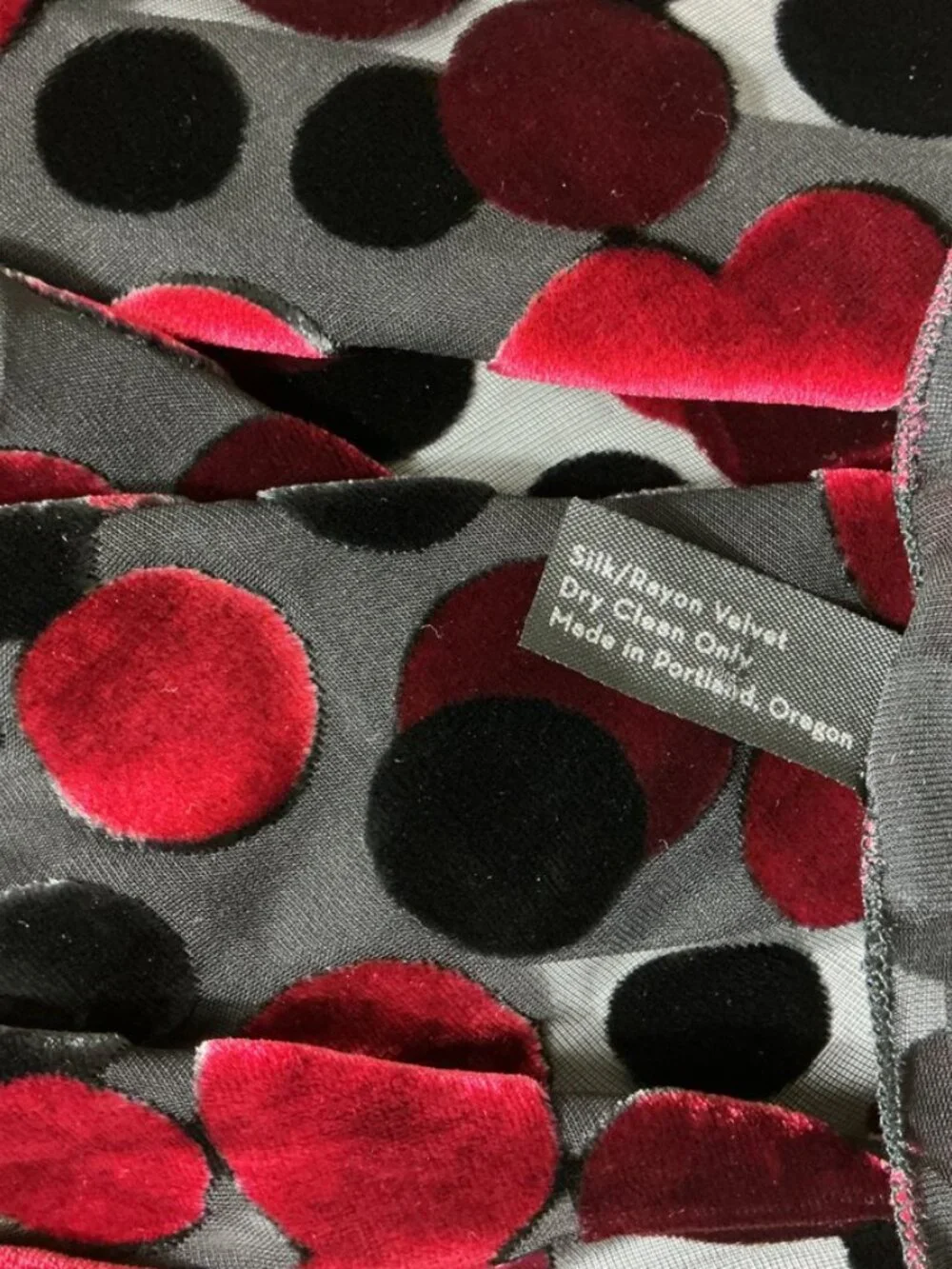 Dana Herbert Black & Red Velvet Burnout Polka Dot Scarf